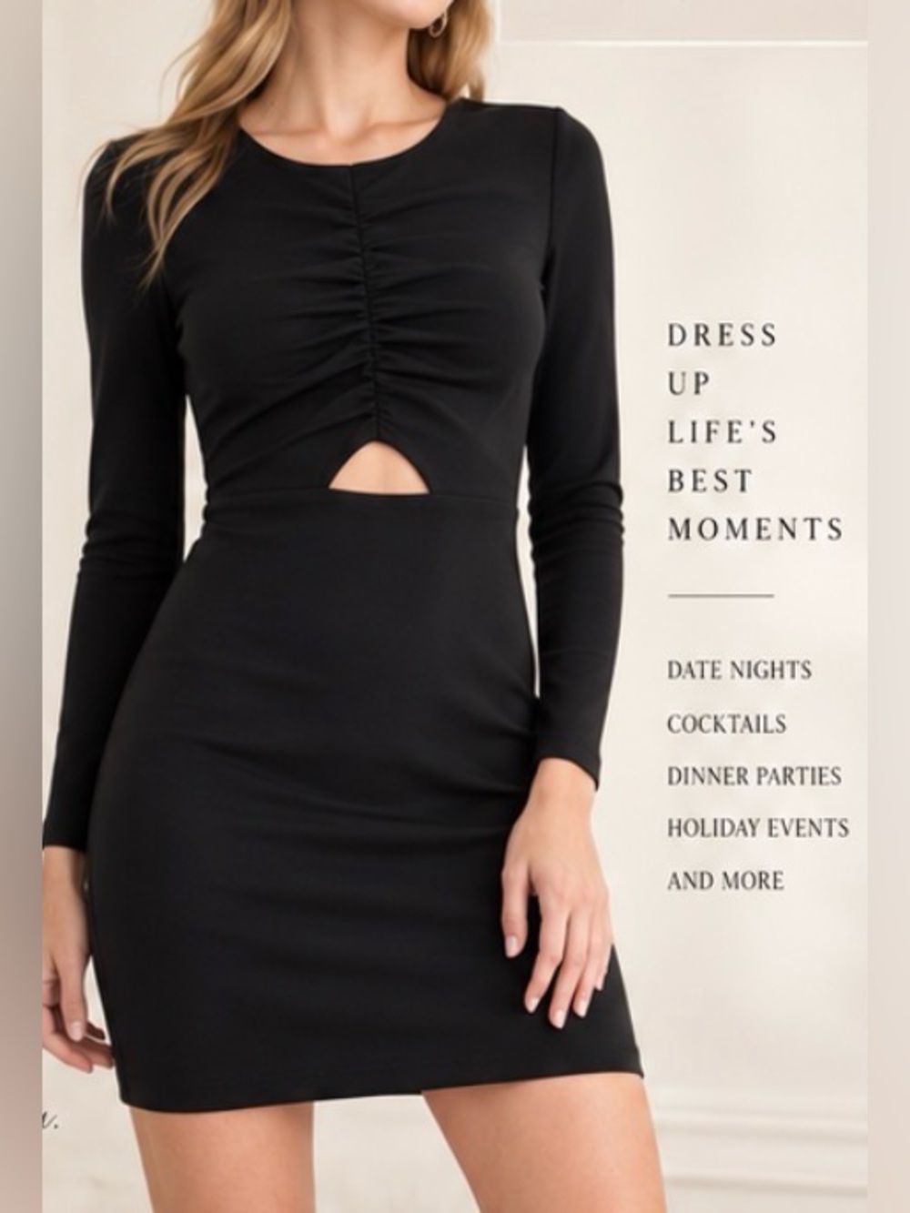 Express Black Long Sleeve Ruched Cutout Bodycon Mini Dress – Size S NWT